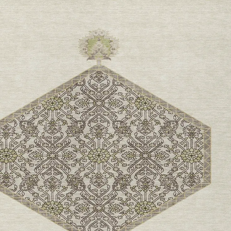 9' X 12' Ivory Beige And Gray Oriental Washable Indoor Outdoor Area Rug