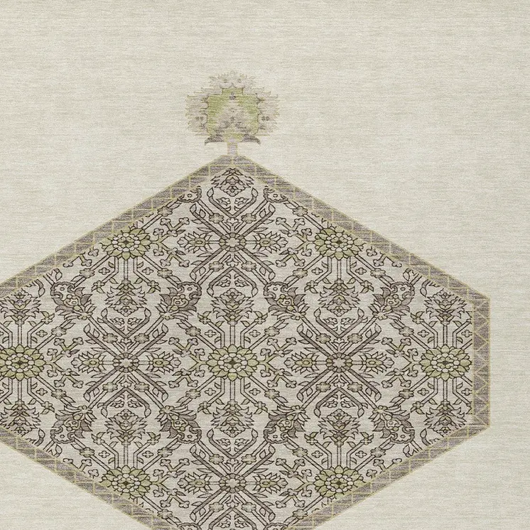 10' X 14' Ivory Beige And Gray Oriental Washable Indoor Outdoor Area Rug