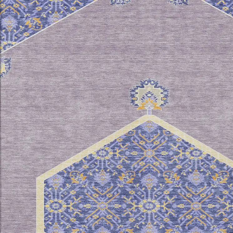 3' X 5' Lavender Gold And Purple Oriental Washable Indoor Outdoor Area Rug