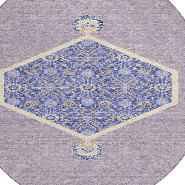 8' Lavender Round Oriental Washable Indoor Outdoor Area Rug