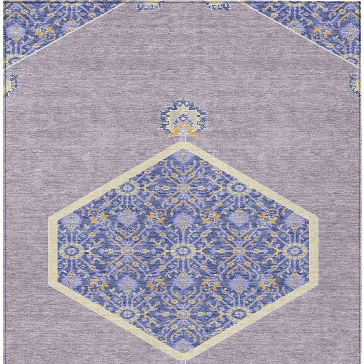 8' X 10' Lavender Gold And Purple Oriental Washable Indoor Outdoor Area Rug
