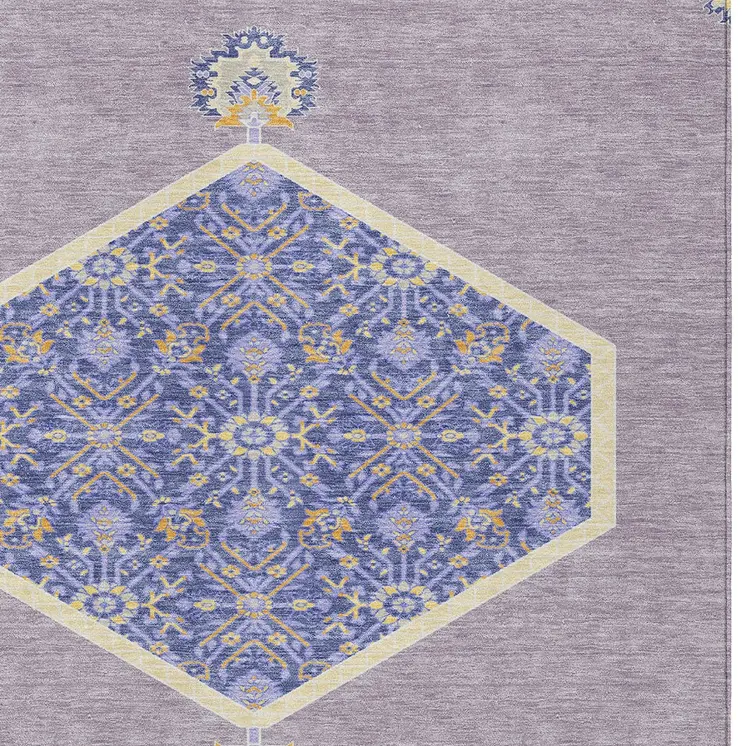 9' X 12' Lavender Gold And Purple Oriental Washable Indoor Outdoor Area Rug