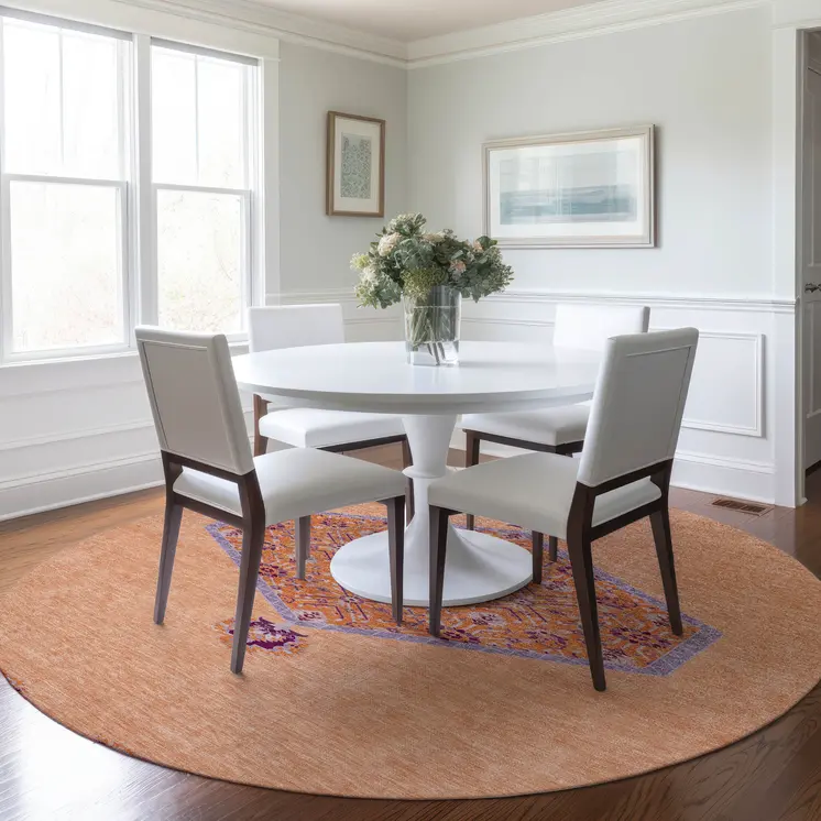 8' Peach Round Oriental Washable Indoor Outdoor Area Rug
