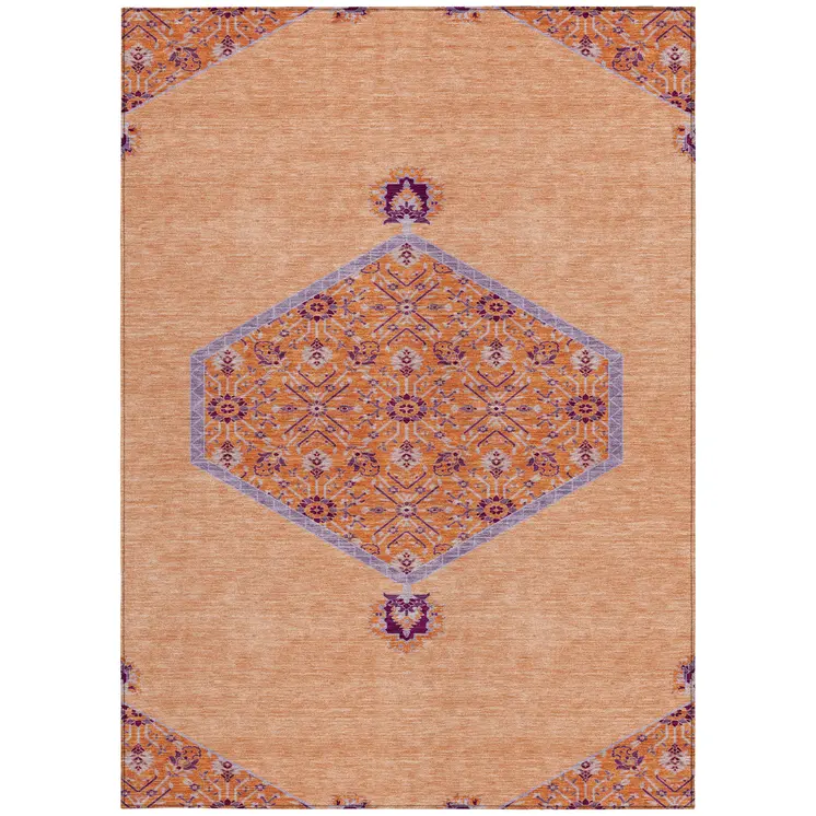 8' X 10' Peach Purple And Burgundy Oriental Washable Indoor Outdoor Area Rug
