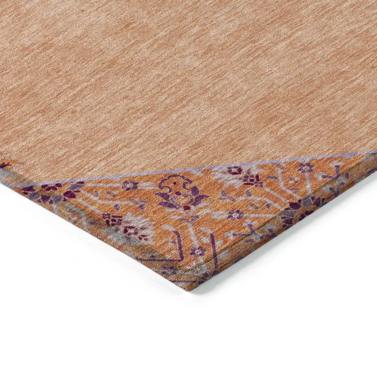 8' X 10' Peach Purple And Burgundy Oriental Washable Indoor Outdoor Area Rug