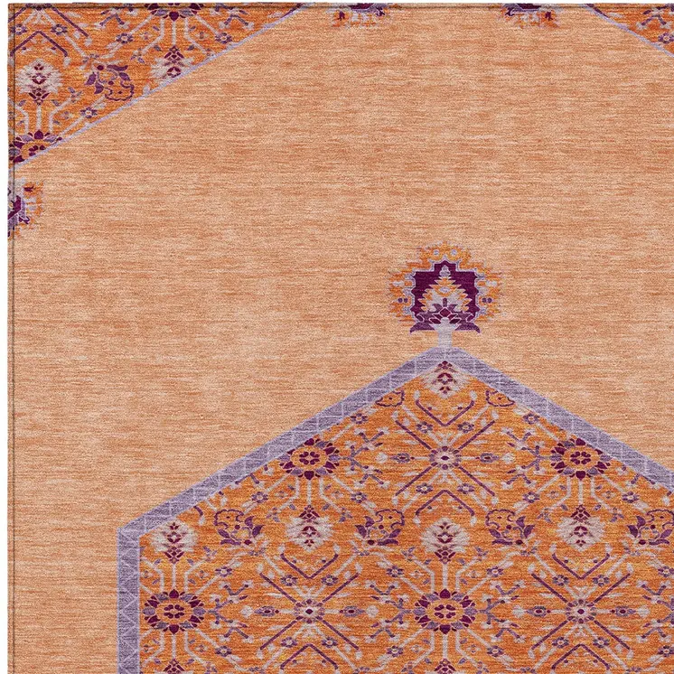 8' X 10' Peach Purple And Burgundy Oriental Washable Indoor Outdoor Area Rug