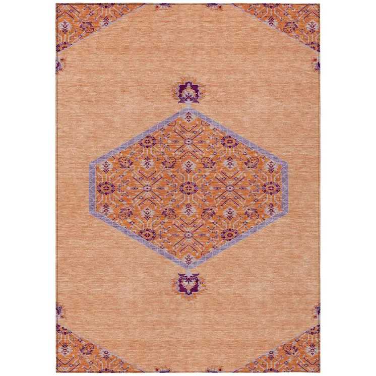 9' X 12' Peach Purple And Burgundy Oriental Washable Indoor Outdoor Area Rug