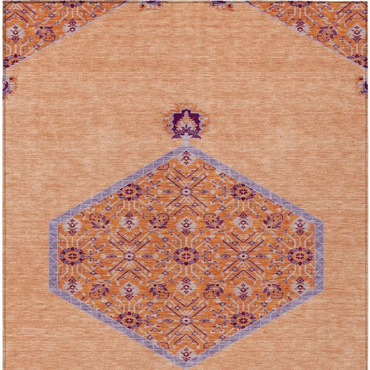 9' X 12' Peach Purple And Burgundy Oriental Washable Indoor Outdoor Area Rug