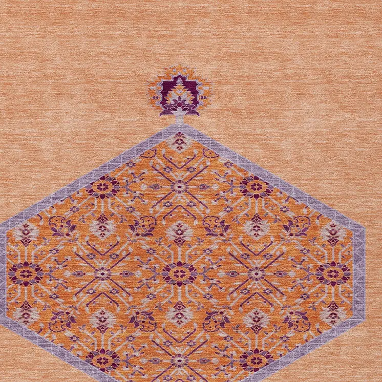 10' X 14' Peach Purple And Burgundy Oriental Washable Indoor Outdoor Area Rug