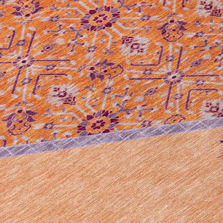 10' X 14' Peach Purple And Burgundy Oriental Washable Indoor Outdoor Area Rug