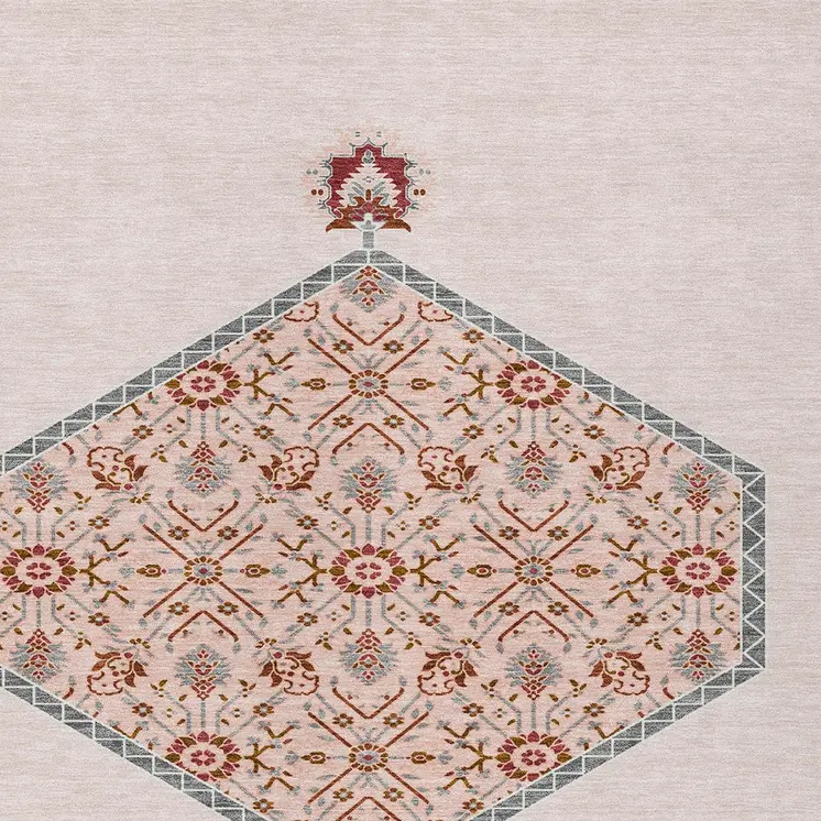 3' X 5' Pink Beige And Burgundy Oriental Washable Indoor Outdoor Area Rug