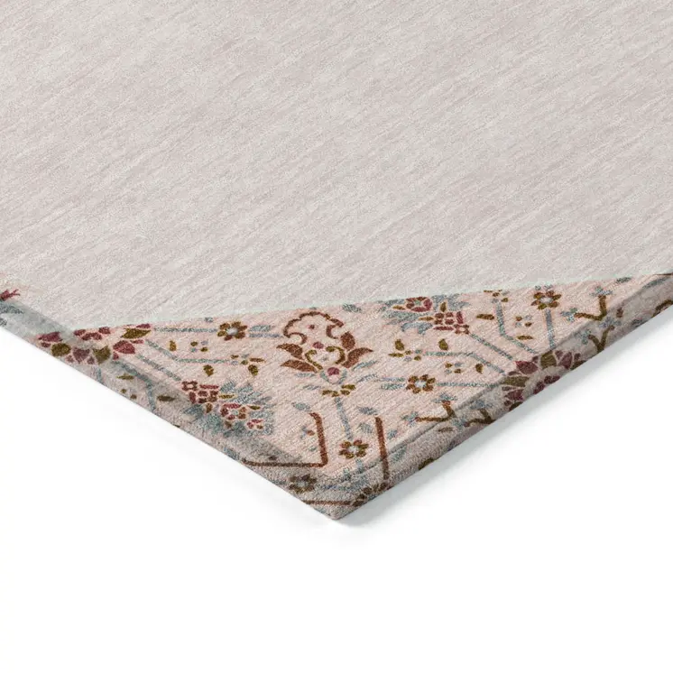 9' X 12' Pink Beige And Burgundy Oriental Washable Indoor Outdoor Area Rug