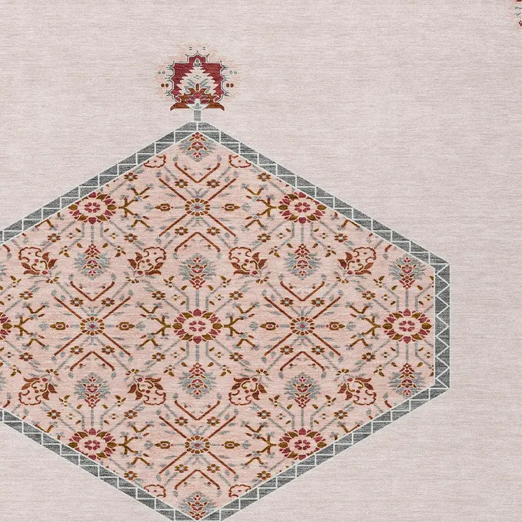 9' X 12' Pink Beige And Burgundy Oriental Washable Indoor Outdoor Area Rug