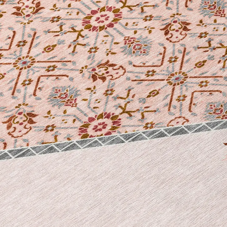 9' X 12' Pink Beige And Burgundy Oriental Washable Indoor Outdoor Area Rug
