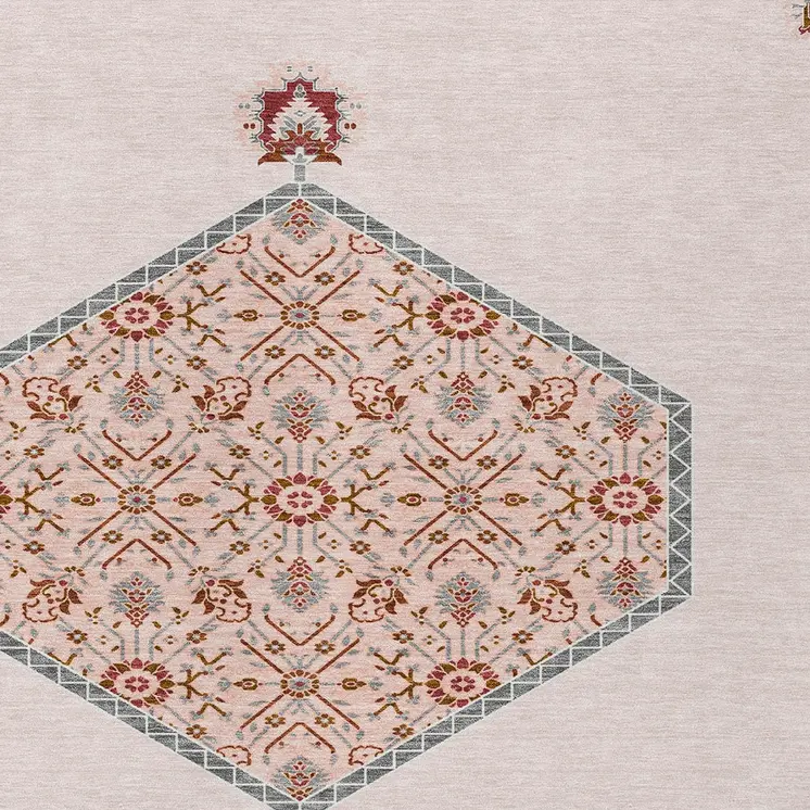 10' X 14' Pink Beige And Burgundy Oriental Washable Indoor Outdoor Area Rug