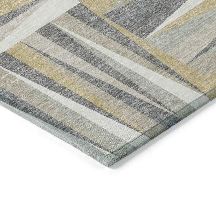 3' X 5' Beige Gray And Ivory Geometric Washable Indoor Outdoor Area Rug