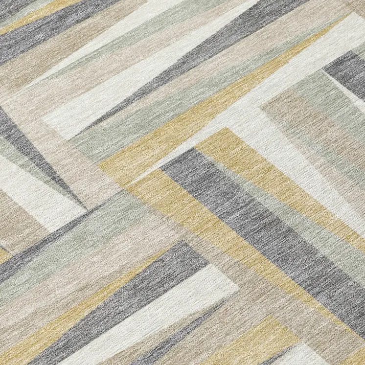 3' X 5' Beige Gray And Ivory Geometric Washable Indoor Outdoor Area Rug
