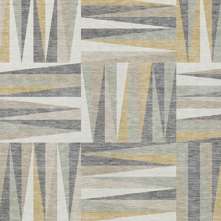 9' X 12' Beige Gray And Ivory Geometric Washable Indoor Outdoor Area Rug