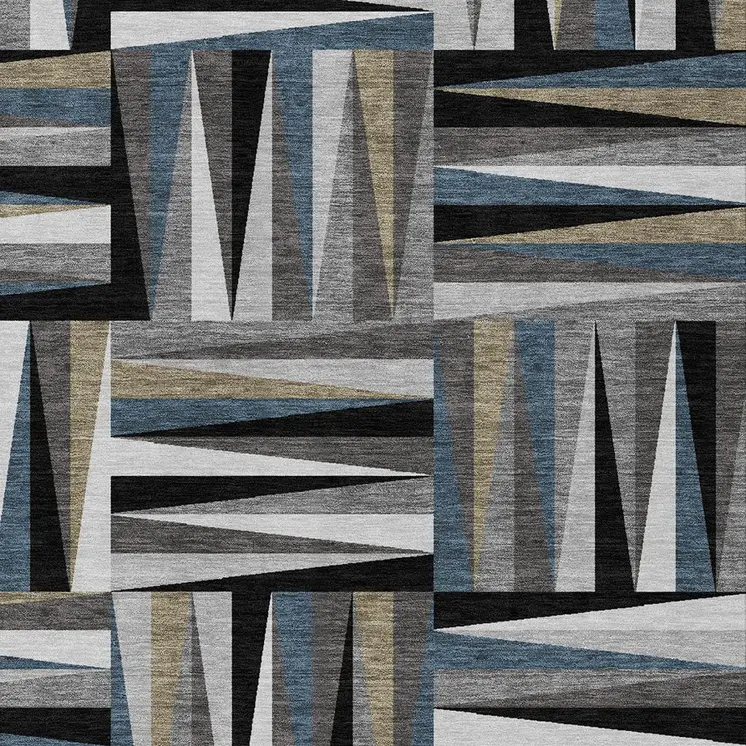 8' X 10' Black Gray And Ivory Geometric Washable Indoor Outdoor Area Rug
