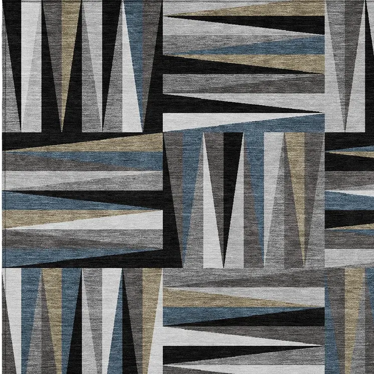 9' X 12' Black Gray And Ivory Geometric Washable Indoor Outdoor Area Rug