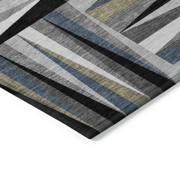 10' X 14' Black Gray And Ivory Geometric Washable Indoor Outdoor Area Rug