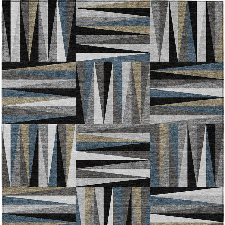 10' X 14' Black Gray And Ivory Geometric Washable Indoor Outdoor Area Rug