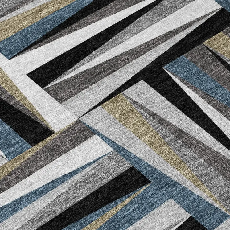 10' X 14' Black Gray And Ivory Geometric Washable Indoor Outdoor Area Rug