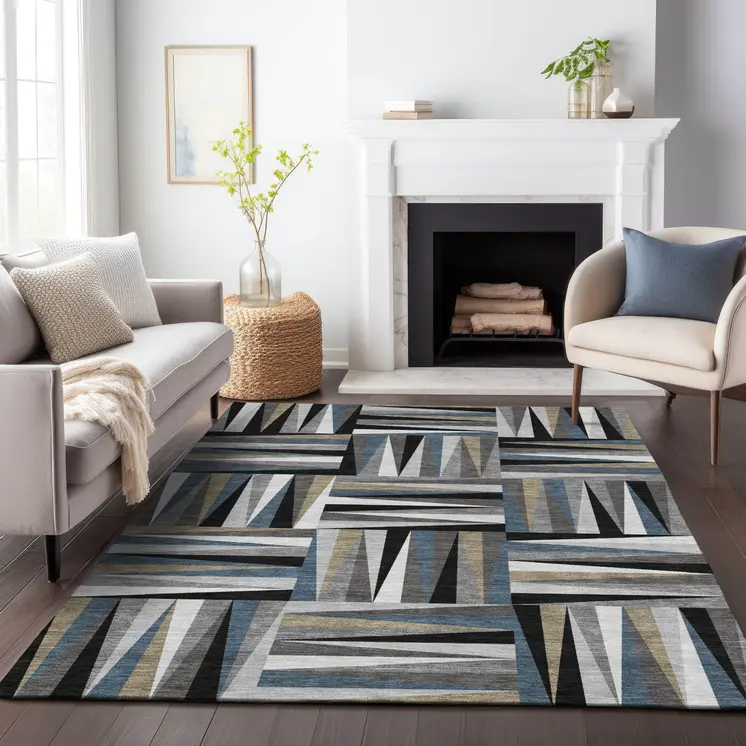 10' X 14' Black Gray And Ivory Geometric Washable Indoor Outdoor Area Rug