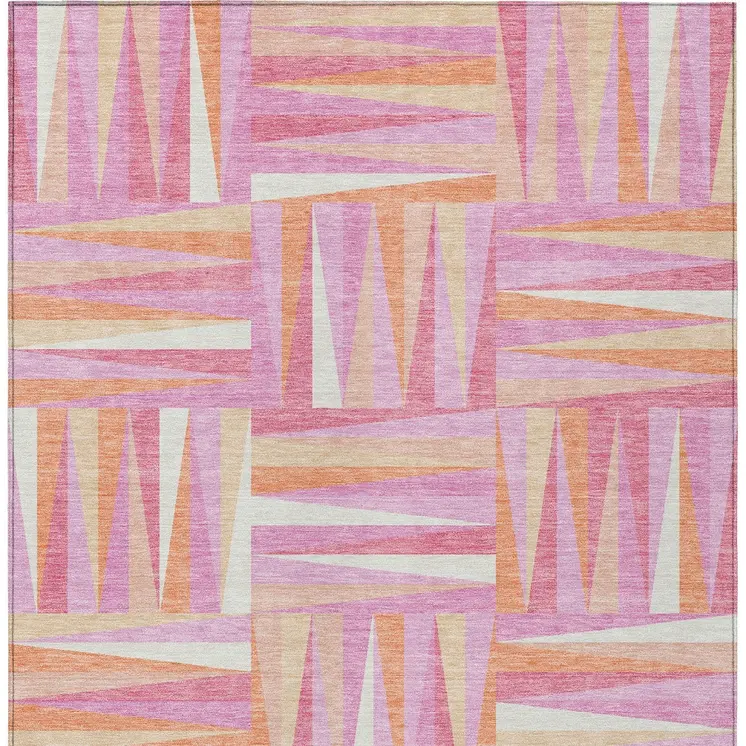 5' X 8' Blush Ivory And Orange Geometric Washable Indoor Outdoor Area Rug