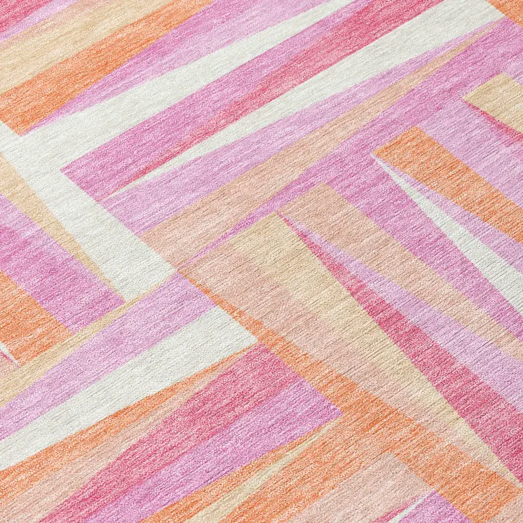 5' X 8' Blush Ivory And Orange Geometric Washable Indoor Outdoor Area Rug