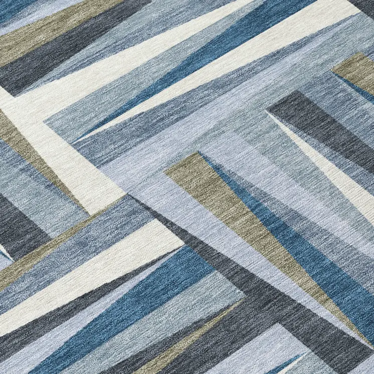 3' X 5' Denim Blue Gray And Ivory Geometric Washable Indoor Outdoor Area Rug