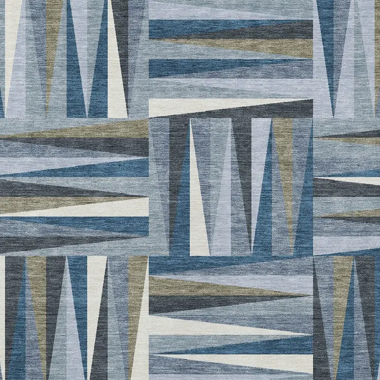 9' X 12' Denim Blue Gray And Ivory Geometric Washable Indoor Outdoor Area Rug