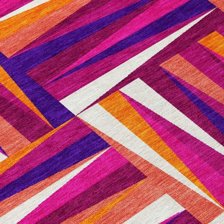 3' X 5' Red Purple And Copper Geometric Washable Indoor Outdoor Area Rug
