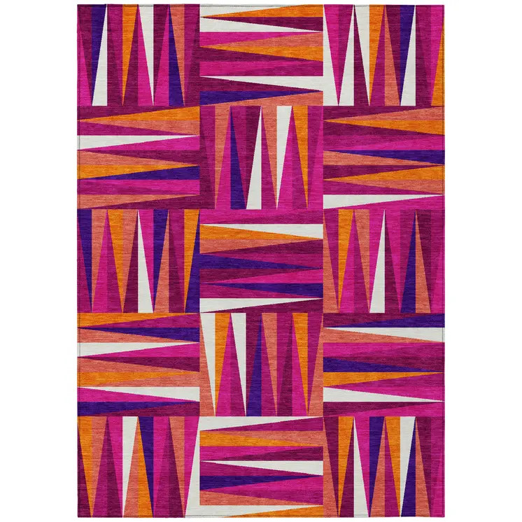 8' X 10' Red Purple And Copper Geometric Washable Indoor Outdoor Area Rug