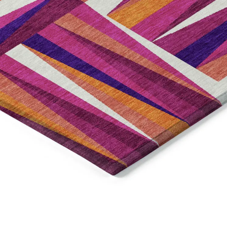 8' X 10' Red Purple And Copper Geometric Washable Indoor Outdoor Area Rug
