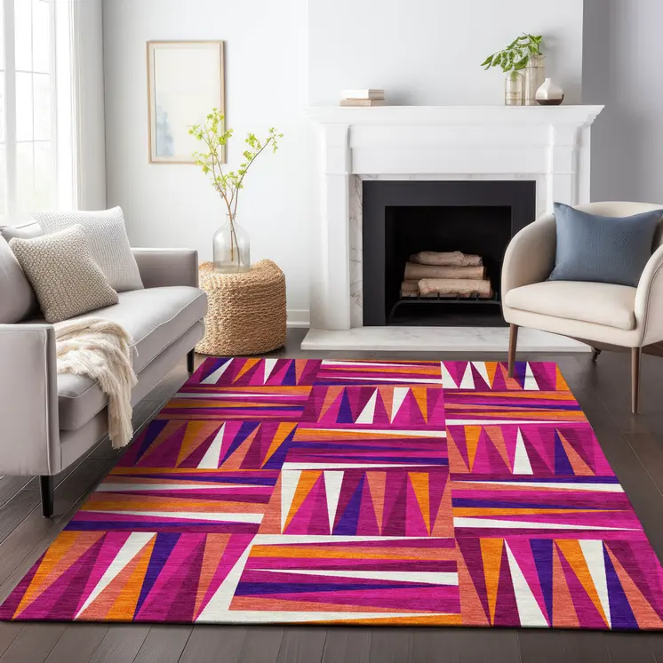 8' X 10' Red Purple And Copper Geometric Washable Indoor Outdoor Area Rug