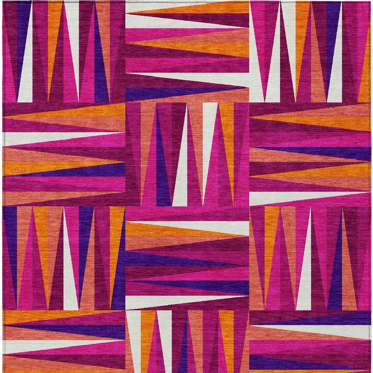 10' X 14' Red Purple And Copper Geometric Washable Indoor Outdoor Area Rug