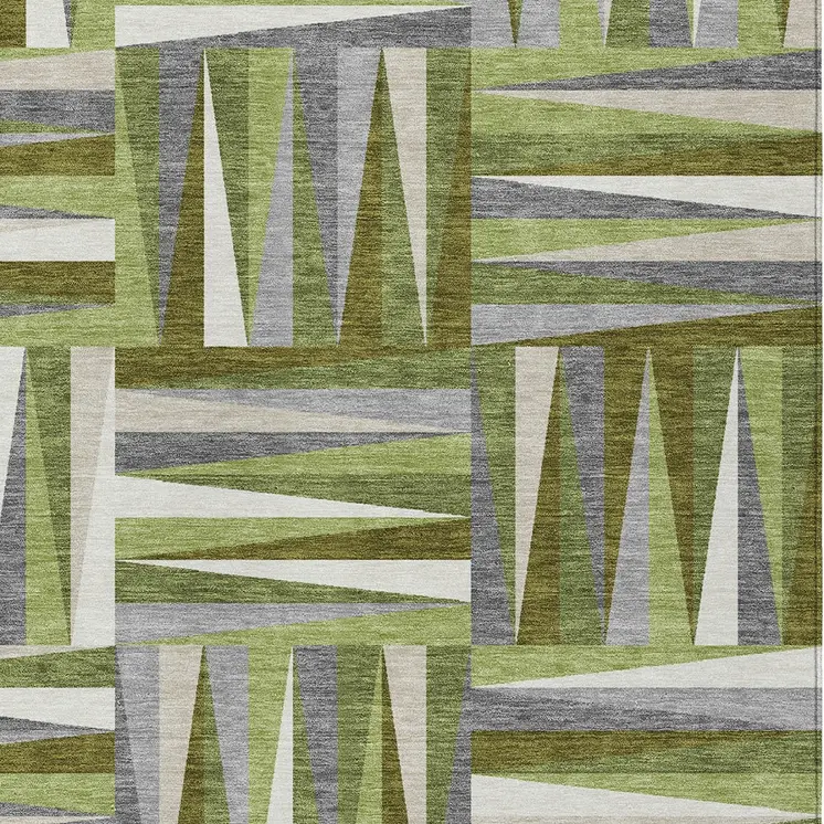 8' X 10' Green Gray And Ivory Geometric Washable Indoor Outdoor Area Rug