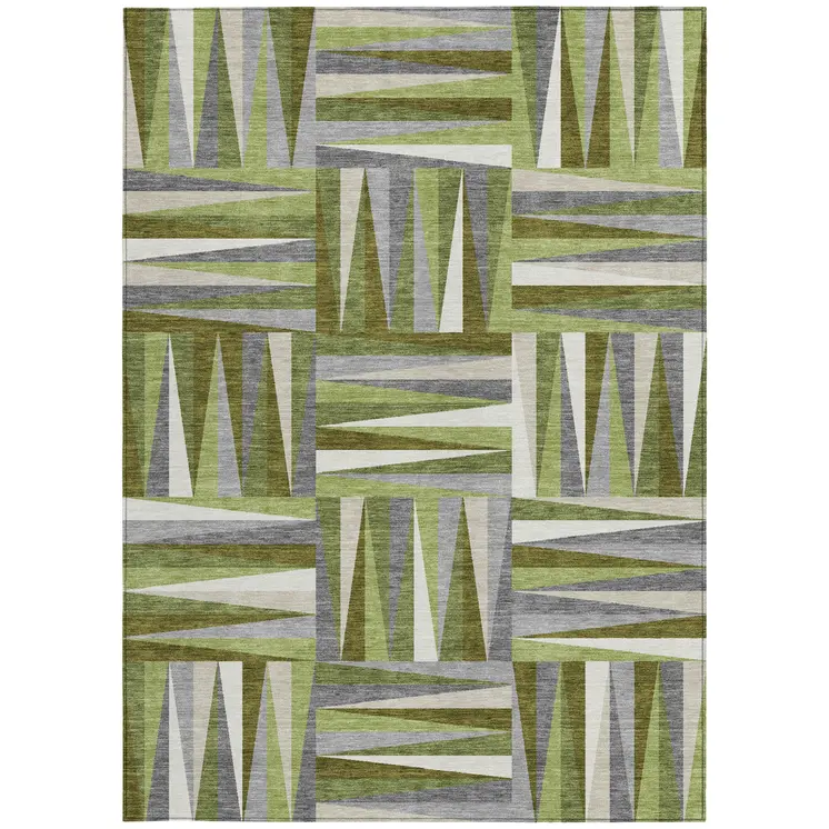 9' X 12' Green Gray And Ivory Geometric Washable Indoor Outdoor Area Rug