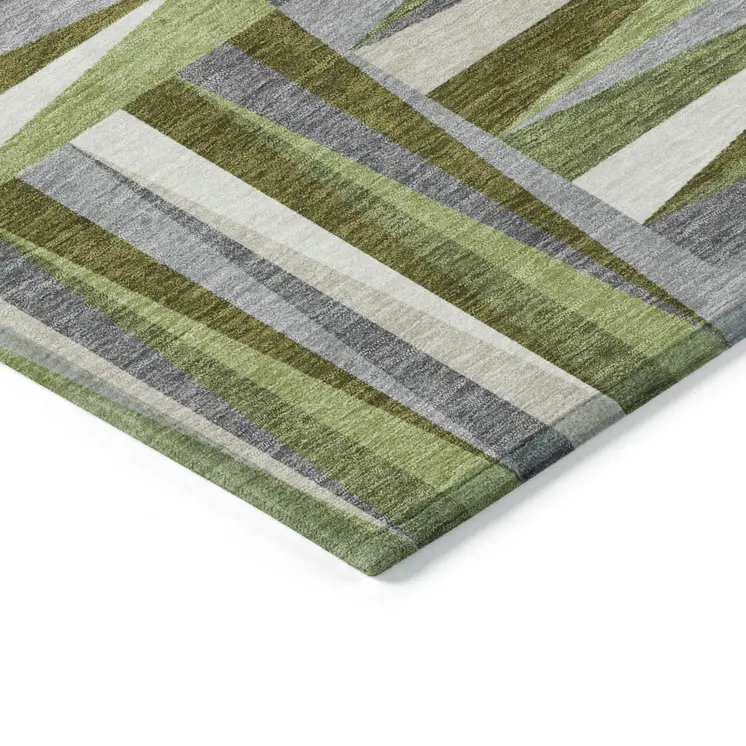 9' X 12' Green Gray And Ivory Geometric Washable Indoor Outdoor Area Rug