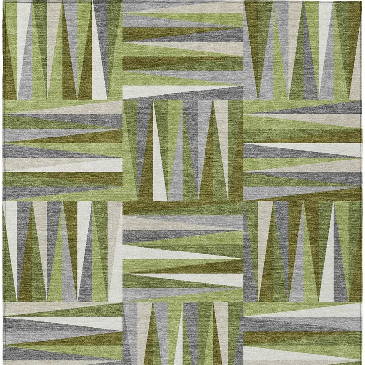 9' X 12' Green Gray And Ivory Geometric Washable Indoor Outdoor Area Rug