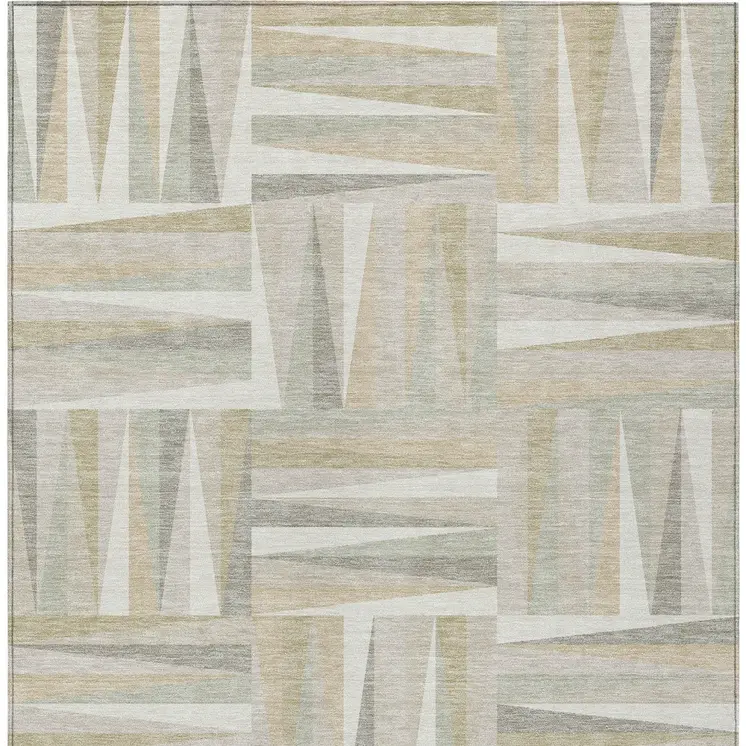 3' X 5' Ivory Beige And Gray Geometric Washable Indoor Outdoor Area Rug