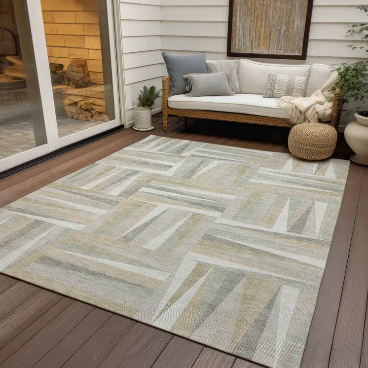 3' X 5' Ivory Beige And Gray Geometric Washable Indoor Outdoor Area Rug