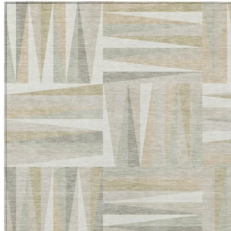 3' X 5' Ivory Beige And Gray Geometric Washable Indoor Outdoor Area Rug