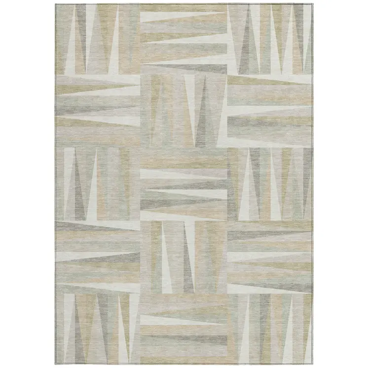 5' X 8' Ivory Beige And Gray Geometric Washable Indoor Outdoor Area Rug