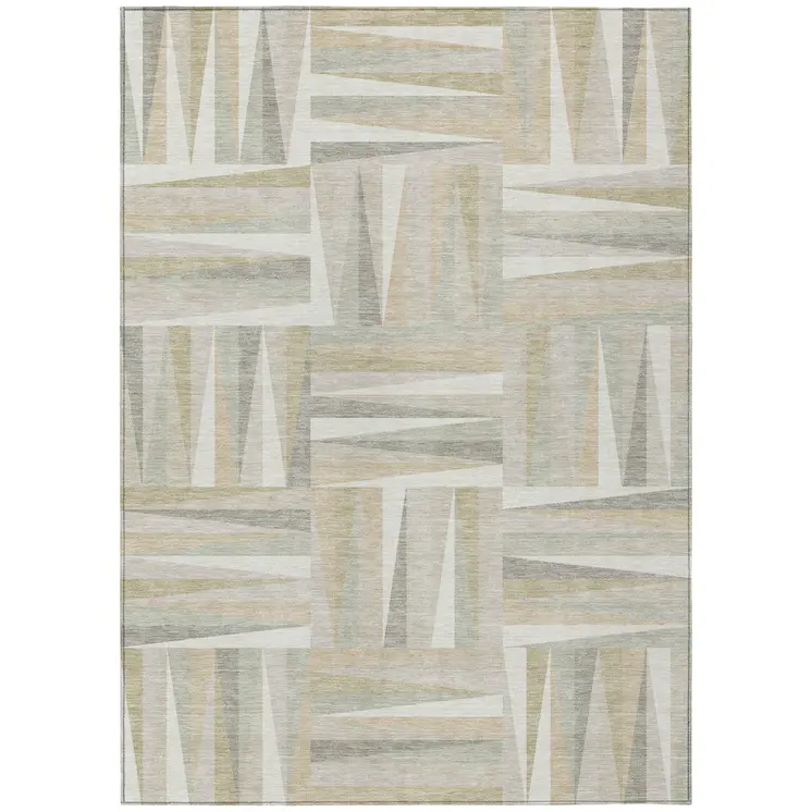 5' X 8' Ivory Beige And Gray Geometric Washable Indoor Outdoor Area Rug