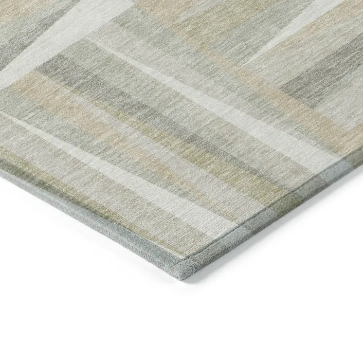 5' X 8' Ivory Beige And Gray Geometric Washable Indoor Outdoor Area Rug