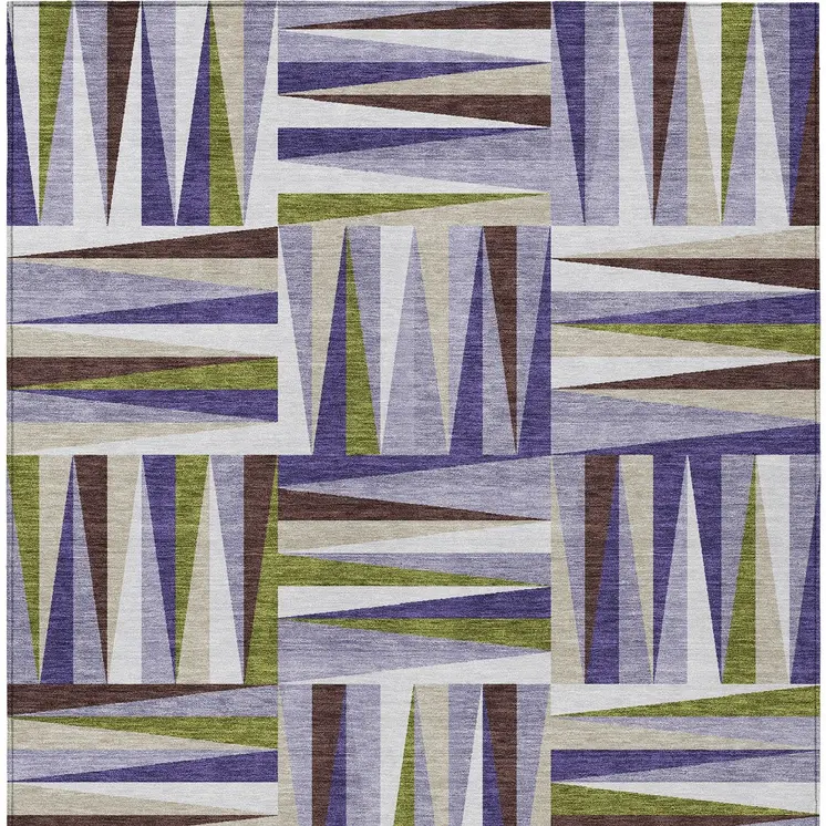 3' X 5' Lavender Brown And Green Geometric Washable Indoor Outdoor Area Rug