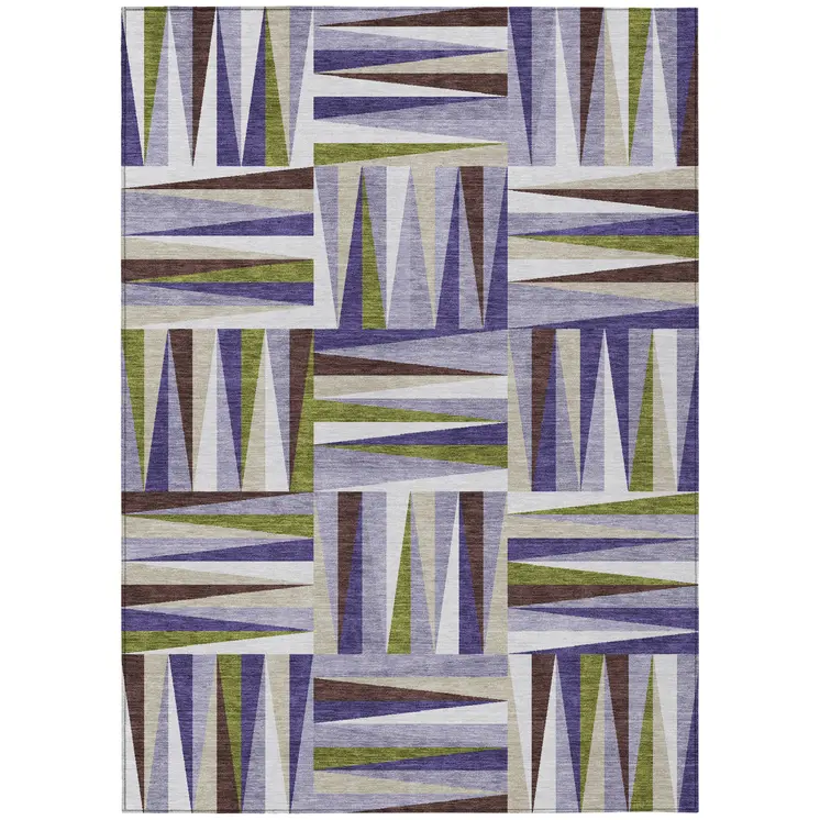 3' X 5' Lavender Brown And Green Geometric Washable Indoor Outdoor Area Rug