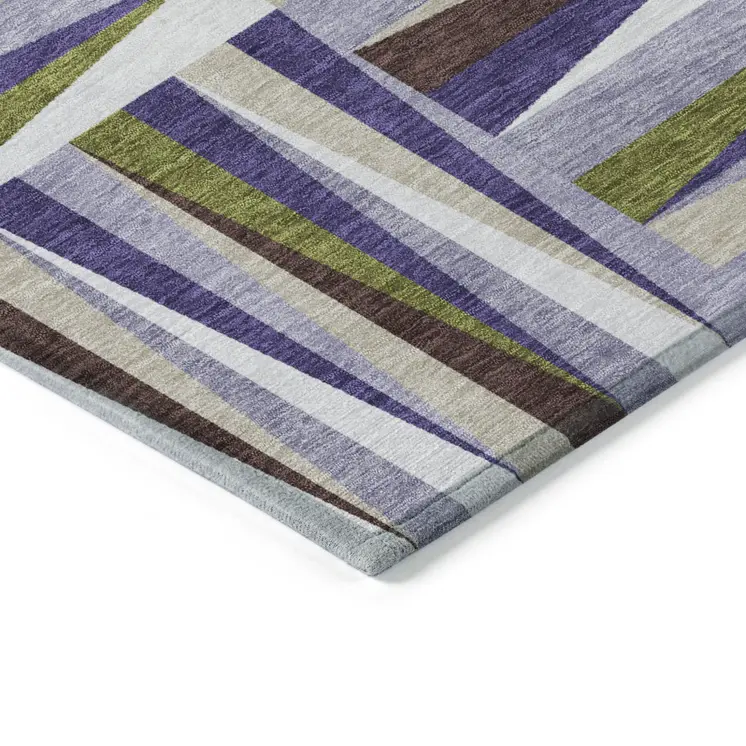 3' X 5' Lavender Brown And Green Geometric Washable Indoor Outdoor Area Rug